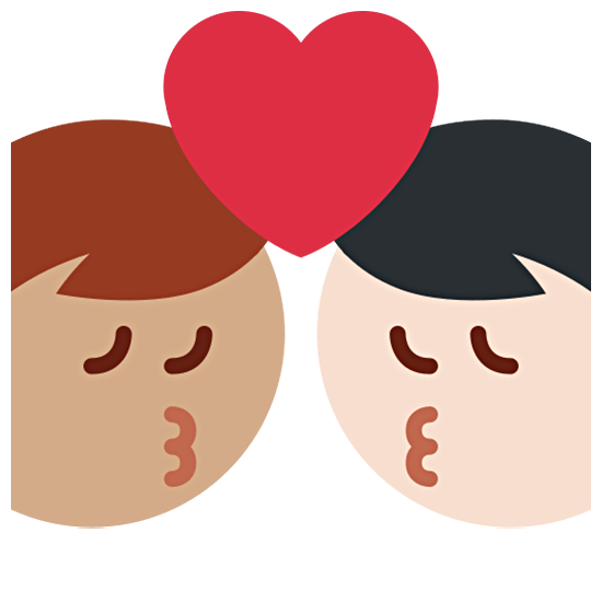 👨🏽‍❤️‍💋‍👨🏻 Emoji sich küssendes Paar - Mann: mittlere Hautfarbe, Mann: helle Hautfarbe Twitter Twemoji 15.0.
