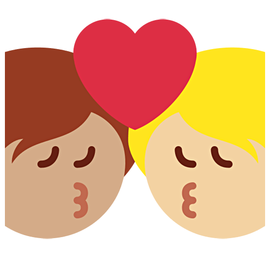 🧑🏽‍❤️‍💋‍🧑🏼 Emoji Beijo: Pessoa, Pessoa, Pele Morena, Pele Morena Clara na Twitter Twemoji 15.0.