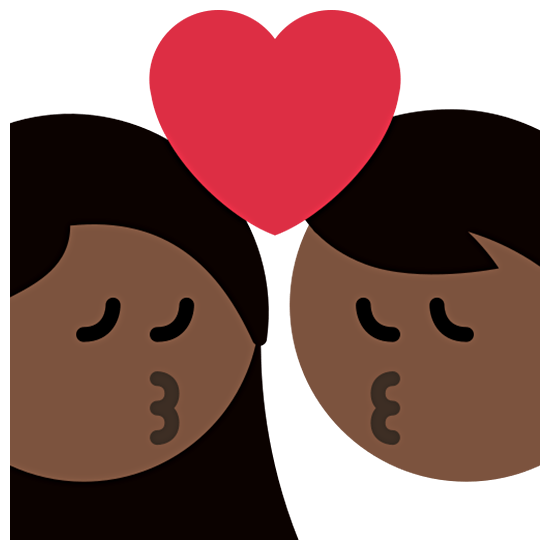 👩🏿‍❤️‍💋‍👨🏿 Emoji sich küssendes Paar - Frau: dunkle Hautfarbe, Mann: dunkle Hautfarbe Twitter Twemoji 15.0.