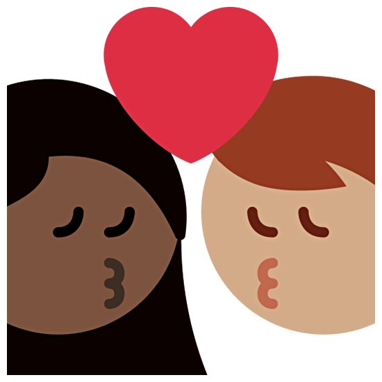 👩🏿‍❤️‍💋‍👨🏽 Emoji sich küssendes Paar - Frau: dunkle Hautfarbe, Mann: mittlere Hautfarbe Twitter Twemoji 15.0.
