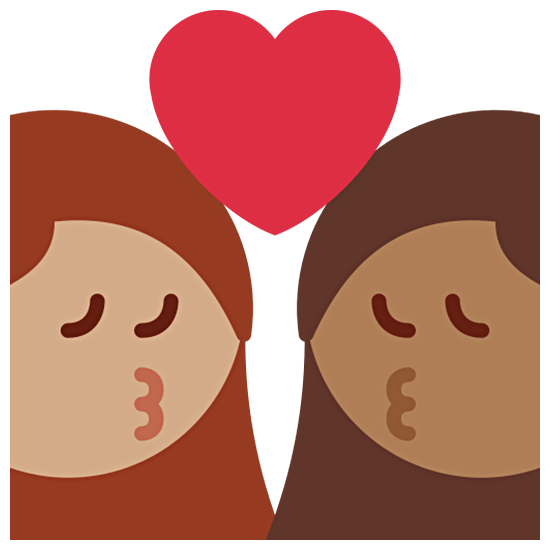 👩🏽‍❤️‍💋‍👩🏾 Emoji Beso - Mujer: Tono De Piel Medio, Mujer: Tono De Piel Oscuro Medio en Twitter Twemoji 15.0.