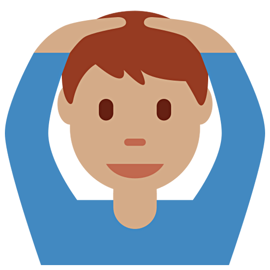 🙆🏽‍♂️ Emoji Mann mit Händen auf dem Kopf: mittlere Hautfarbe Twitter Twemoji 15.0.