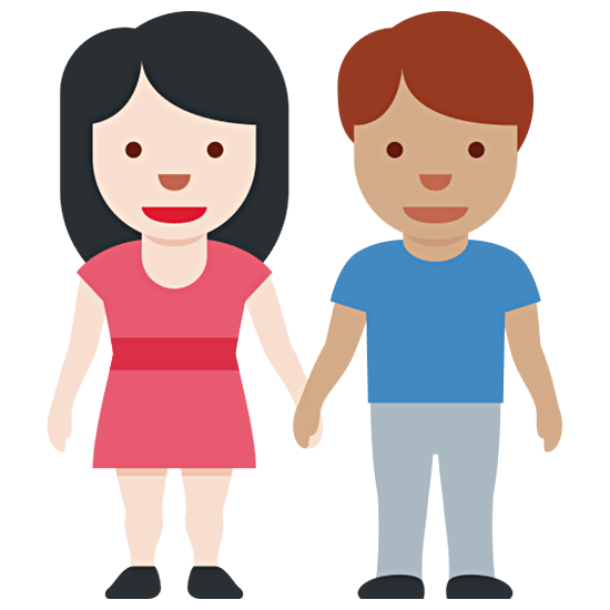 👩🏻‍🤝‍👨🏽 Emoji Mann und Frau halten Hände: helle Hautfarbe, mittlere Hautfarbe Twitter Twemoji 15.0.