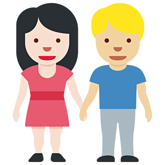 👩🏻‍🤝‍👨🏼 Emoji Mann und Frau halten Hände: helle Hautfarbe, mittelhelle Hautfarbe Twitter Twemoji 15.0.