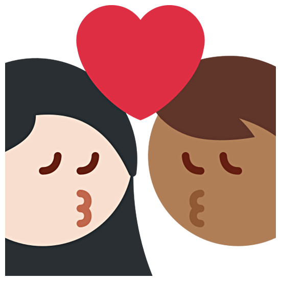 👩🏻‍❤️‍💋‍👨🏾 Emoji sich küssendes Paar - Frau: helle Hautfarbe, Mann: mitteldunkle Hautfarbe Twitter Twemoji 15.0.