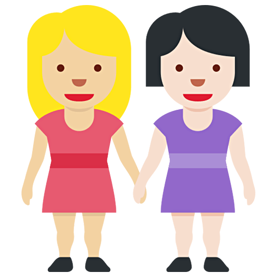 👩🏼‍🤝‍👩🏻 Emoji händchenhaltende Frauen: mittelhelle Hautfarbe, helle Hautfarbe Twitter Twemoji 15.0.