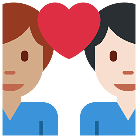 👨🏽‍❤️‍👨🏻 Emoji sich küssendes Paar - Mann: mittlere Hautfarbe, Mann: helle Hautfarbe Twitter Twemoji 15.0.