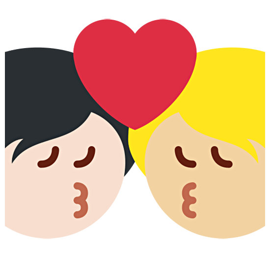 🧑🏻‍❤️‍💋‍🧑🏼 Emoji sich küssendes Paar: Person, Person, helle Hautfarbe, mittelhelle Hautfarbe Twitter Twemoji 15.0.