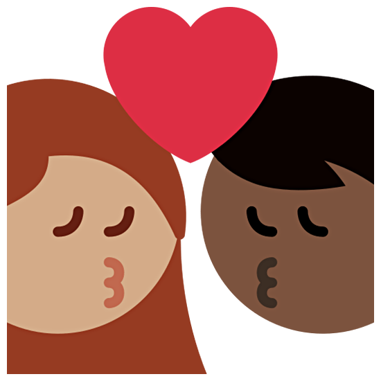 👩🏽‍❤️‍💋‍👨🏿 Emoji sich küssendes Paar - Frau: mittlere Hautfarbe, Mann: dunkle Hautfarbe Twitter Twemoji 15.0.