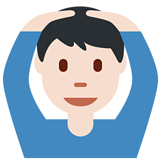 🙆🏻‍♂️ Emoji Mann mit Händen auf dem Kopf: helle Hautfarbe Twitter Twemoji 15.0.