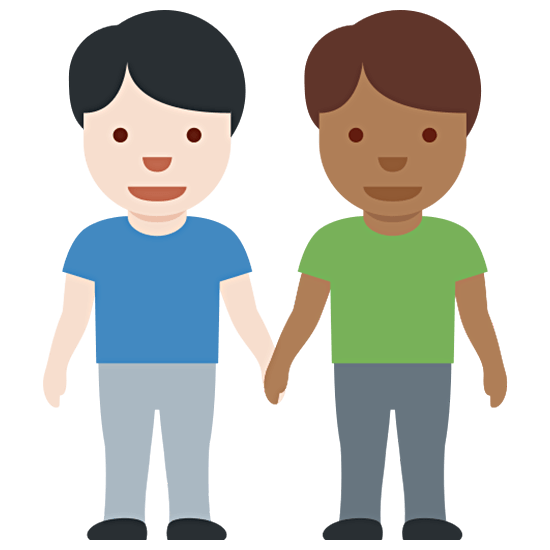 👨🏻‍🤝‍👨🏾 Emoji händchenhaltende Männer: helle Hautfarbe, mitteldunkle Hautfarbe Twitter Twemoji 15.0.
