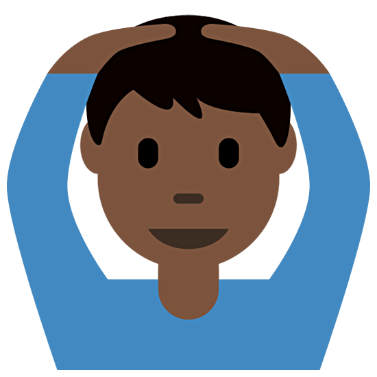 🙆🏿‍♂️ Emoji Mann mit Händen auf dem Kopf: dunkle Hautfarbe Twitter Twemoji 15.0.