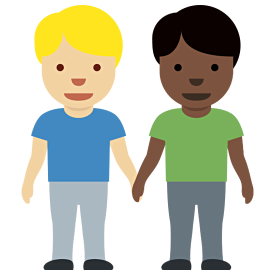 👨🏼‍🤝‍👨🏿 Emoji händchenhaltende Männer: mittelhelle Hautfarbe, dunkle Hautfarbe Twitter Twemoji 15.0.