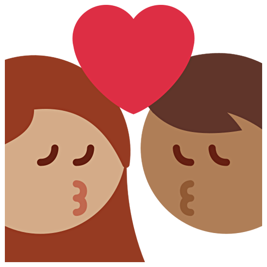👩🏽‍❤️‍💋‍👨🏾 Emoji sich küssendes Paar - Frau: mittlere Hautfarbe, Mann: mitteldunkle Hautfarbe Twitter Twemoji 15.0.
