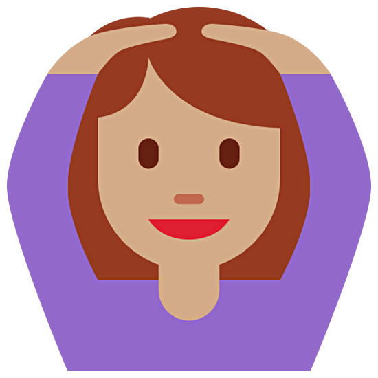 🙆🏽‍♀️ Emoji Frau mit Händen auf dem Kopf: mittlere Hautfarbe Twitter Twemoji 15.0.