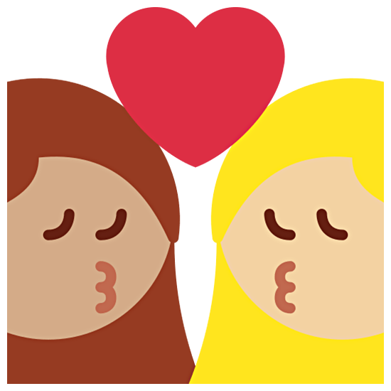 👩🏽‍❤️‍💋‍👩🏼 Emoji sich küssendes Paar - Frau: mittlere Hautfarbe, Frau: mittelhelle Hautfarbe Twitter Twemoji 15.0.