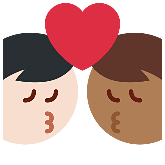 👨🏻‍❤️‍💋‍👨🏾 Emoji sich küssendes Paar - Mann: helle Hautfarbe, Mann: mitteldunkle Hautfarbe Twitter Twemoji 15.0.