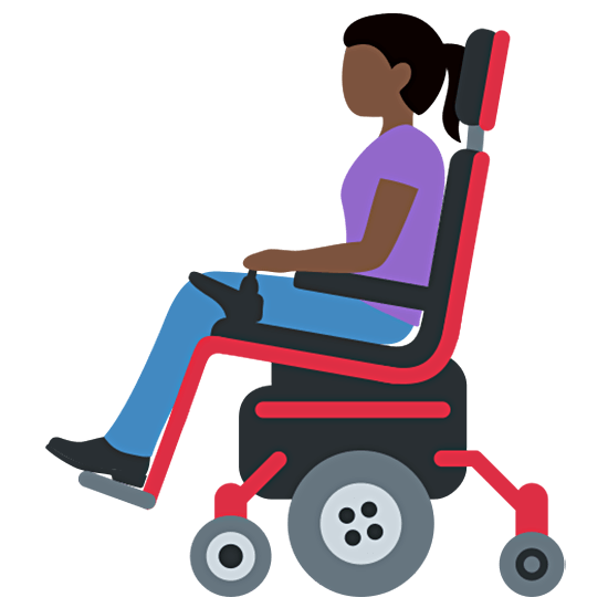 👩🏿‍🦼 Emoji Mulher Em Cadeira De Rodas Motorizada: Pele Escura na Twitter Twemoji 15.0.