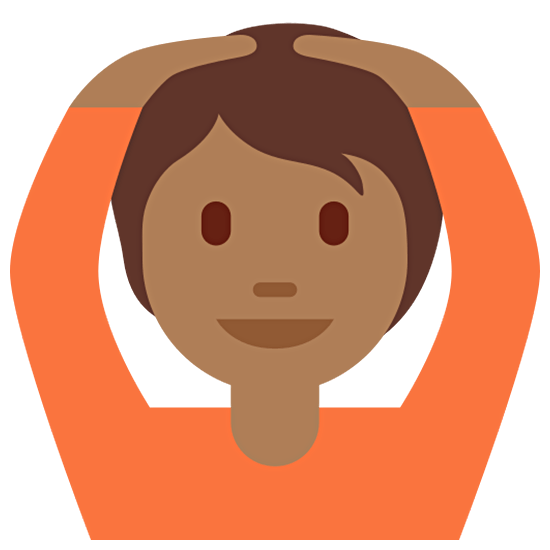 🙆🏾 Emoji Person mit Händen auf dem Kopf: mitteldunkle Hautfarbe Twitter Twemoji 15.0.