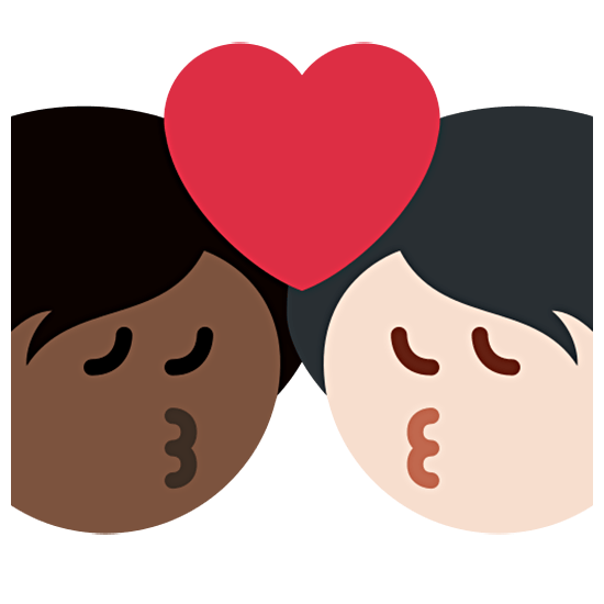 🧑🏿‍❤️‍💋‍🧑🏻 Emoji sich küssendes Paar: Person, Person, dunkle Hautfarbe, helle Hautfarbe Twitter Twemoji 15.0.