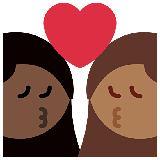 👩🏿‍❤️‍💋‍👩🏾 Emoji sich küssendes Paar - Frau: dunkle Hautfarbe, Frau: mitteldunkle Hautfarbe Twitter Twemoji 15.0.