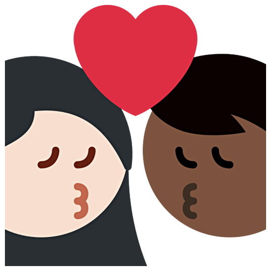 👩🏻‍❤️‍💋‍👨🏿 Emoji Beijo - Mulher: Pele Clara, Homem: Pele Escura na Twitter Twemoji 15.0.