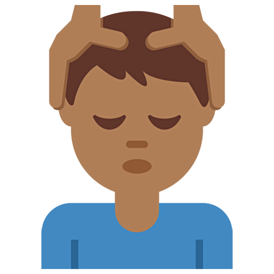 💆🏾‍♂️ Emoji Mann, der eine Kopfmassage bekommt: mitteldunkle Hautfarbe Twitter Twemoji 15.0.