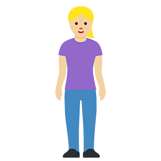🧍🏼‍♀️ Emoji stehende Frau: mittelhelle Hautfarbe Twitter Twemoji 15.0.