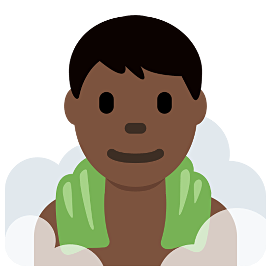 🧖🏿‍♂️ Emoji Homem Na Sauna: Pele Escura na Twitter Twemoji 15.0.