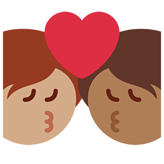 🧑🏽‍❤️‍💋‍🧑🏾 Emoji sich küssendes Paar: Person, Person, mittlere Hautfarbe, mitteldunkle Hautfarbe Twitter Twemoji 15.0.