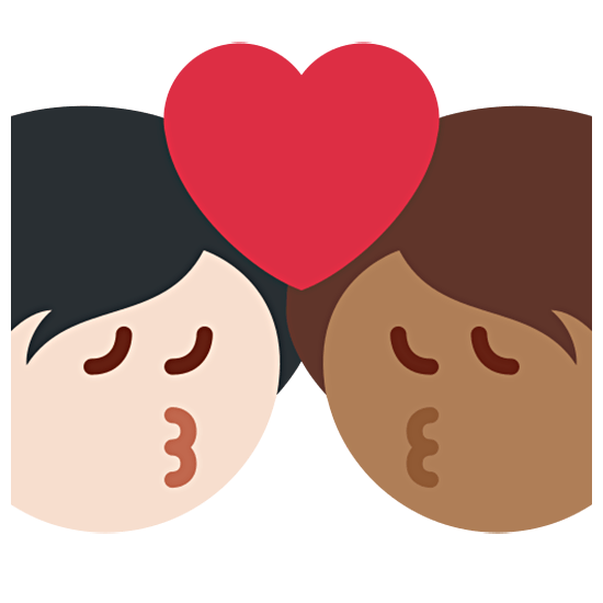 🧑🏻‍❤️‍💋‍🧑🏾 Emoji sich küssendes Paar: Person, Person, helle Hautfarbe, mitteldunkle Hautfarbe Twitter Twemoji 15.0.