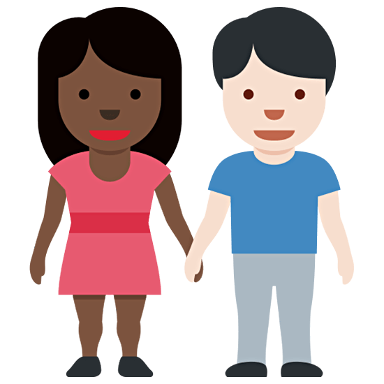 👩🏿‍🤝‍👨🏻 Emoji Mann und Frau halten Hände: dunkle Hautfarbe, helle Hautfarbe Twitter Twemoji 15.0.