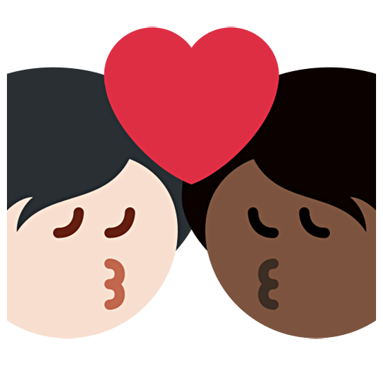 🧑🏻‍❤️‍💋‍🧑🏿 Emoji sich küssendes Paar: Person, Person, helle Hautfarbe, dunkle Hautfarbe Twitter Twemoji 15.0.