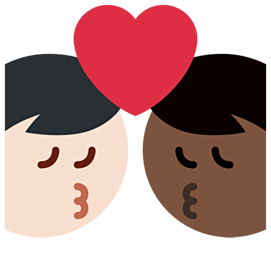 👨🏻‍❤️‍💋‍👨🏿 Emoji sich küssendes Paar - Mann: helle Hautfarbe, Mann: dunkle Hautfarbe Twitter Twemoji 15.0.