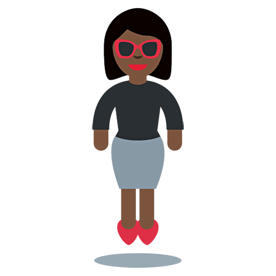 🕴🏿‍♀️ Emoji Mulher de terno de negócios está levitando: Pele Escura na Twitter Twemoji 15.0.