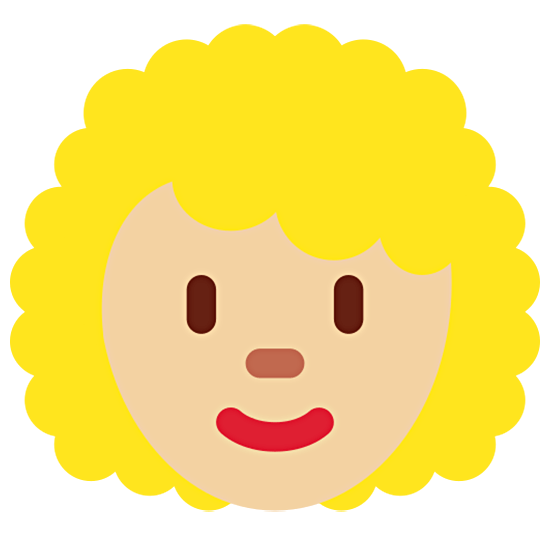 Émoji 👩🏼‍🦱 Femme : Peau Moyennement Claire Et Cheveux Bouclés sur Twitter Twemoji 15.0.