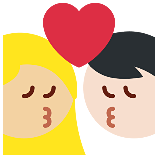 👩🏼‍❤️‍💋‍👨🏻 Emoji Beso - Mujer: Tono De Piel Claro Medio, Hombre: Tono De Piel Claro en Twitter Twemoji 15.0.