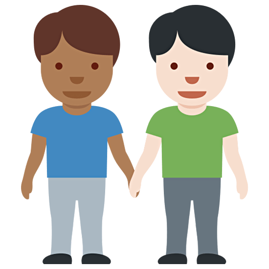 👨🏾‍🤝‍👨🏻 Emoji händchenhaltende Männer: mitteldunkle Hautfarbe, helle Hautfarbe Twitter Twemoji 15.0.