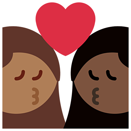 👩🏾‍❤️‍💋‍👩🏿 Emoji Beso - Mujer: Tono De Piel Oscuro Medio, Mujer: Tono De Piel Oscuro en Twitter Twemoji 15.0.