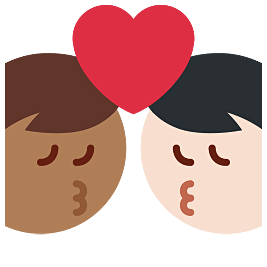 👨🏾‍❤️‍💋‍👨🏻 Emoji sich küssendes Paar - Mann: mitteldunkle Hautfarbe, Mann: helle Hautfarbe Twitter Twemoji 15.0.