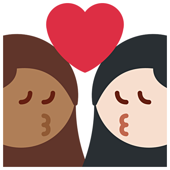 👩🏾‍❤️‍💋‍👩🏻 Emoji sich küssendes Paar - Frau: mitteldunkle Hautfarbe, Frau: helle Hautfarbe Twitter Twemoji 15.0.