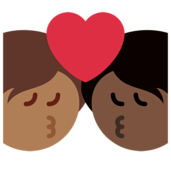 🧑🏾‍❤️‍💋‍🧑🏿 Emoji sich küssendes Paar: Person, Person, mitteldunkle Hautfarbe, dunkle Hautfarbe Twitter Twemoji 15.0.