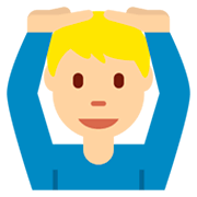 🙆🏼‍♂️ Emoji Mann mit Händen auf dem Kopf: mittelhelle Hautfarbe Twitter Twemoji 2.2.2.