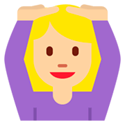 🙆🏼‍♀️ Emoji Frau mit Händen auf dem Kopf: mittelhelle Hautfarbe Twitter Twemoji 2.2.2.