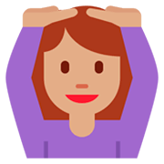 🙆🏽‍♀️ Emoji Frau mit Händen auf dem Kopf: mittlere Hautfarbe Twitter Twemoji 2.2.2.