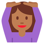 🙆🏾‍♀️ Emoji Frau mit Händen auf dem Kopf: mitteldunkle Hautfarbe Twitter Twemoji 2.2.2.