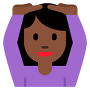 🙆🏿‍♀️ Emoji Frau mit Händen auf dem Kopf: dunkle Hautfarbe Twitter Twemoji 2.2.2.