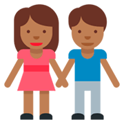 👫🏾 Emoji Mann und Frau halten Hände: mitteldunkle Hautfarbe Twitter Twemoji 2.2.