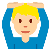 🙆🏼‍♂️ Emoji Mann mit Händen auf dem Kopf: mittelhelle Hautfarbe Twitter Twemoji 2.2.