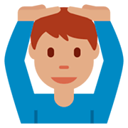 🙆🏽‍♂️ Emoji Mann mit Händen auf dem Kopf: mittlere Hautfarbe Twitter Twemoji 2.2.